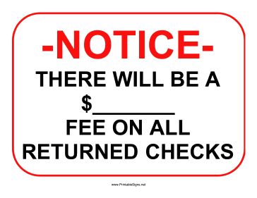 Returned Checks Blank Sign