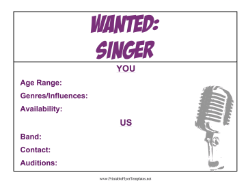 Singer Wanted Flyer Sign