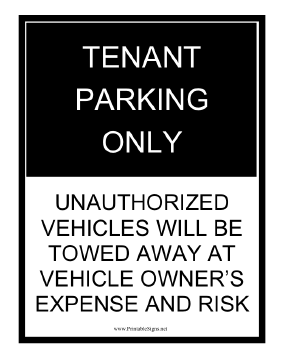 Tenant Parking Tow Warning Black Sign