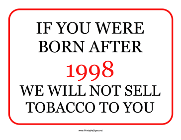 Tobacco Minimum Age 1998 Sign