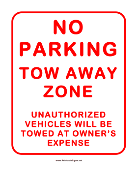 Tow Away Zone Sign