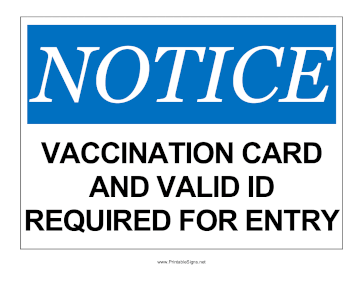 Vaccination And ID Required Sign