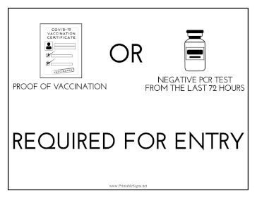 Vaccination Or Negative Test Required Sign