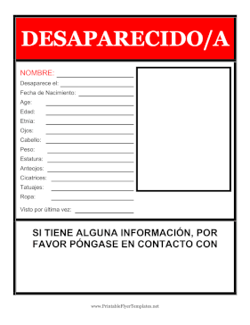 Volante Para Persona Desaparecida Sign