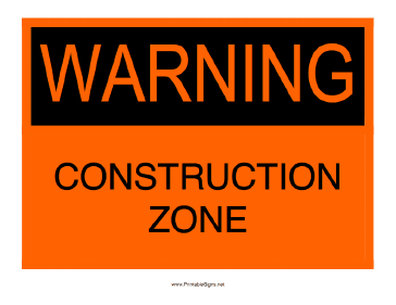 Warning Construction Zone Sign