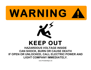 Hazardous Voltage Keep Out Sign