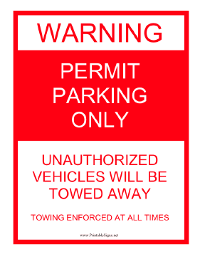 Warning Permit Parking Only Sign