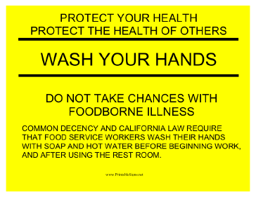 Wash Hands Yellow Sign