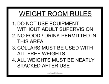 Weight Room Rules Sign