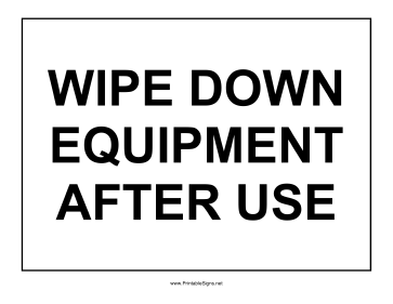 Wipe Down Equipment Sign