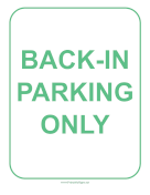 Back-In Parking Only sign