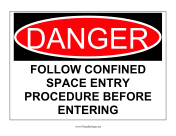 Danger Confined Space Entry Procedure