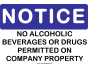 Notice No Alcoholic Beverages
