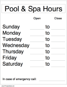Pool and Spa Hours - Daily