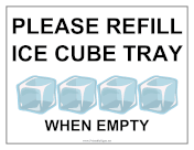 Refill Ice Cube Tray sign