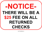 Returned Checks 25 Dollars